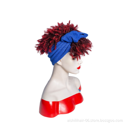 Wholesale vendors headband wigs ombre burgundy to red kinky curly heat resistant headband synthetic hair wigs for black women
